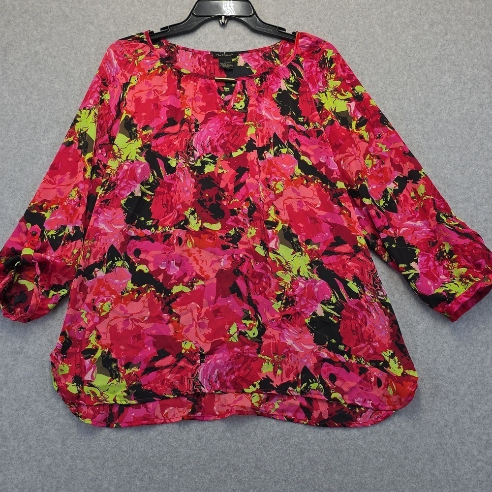 Nue Options Floral Top with Red and Green Accents